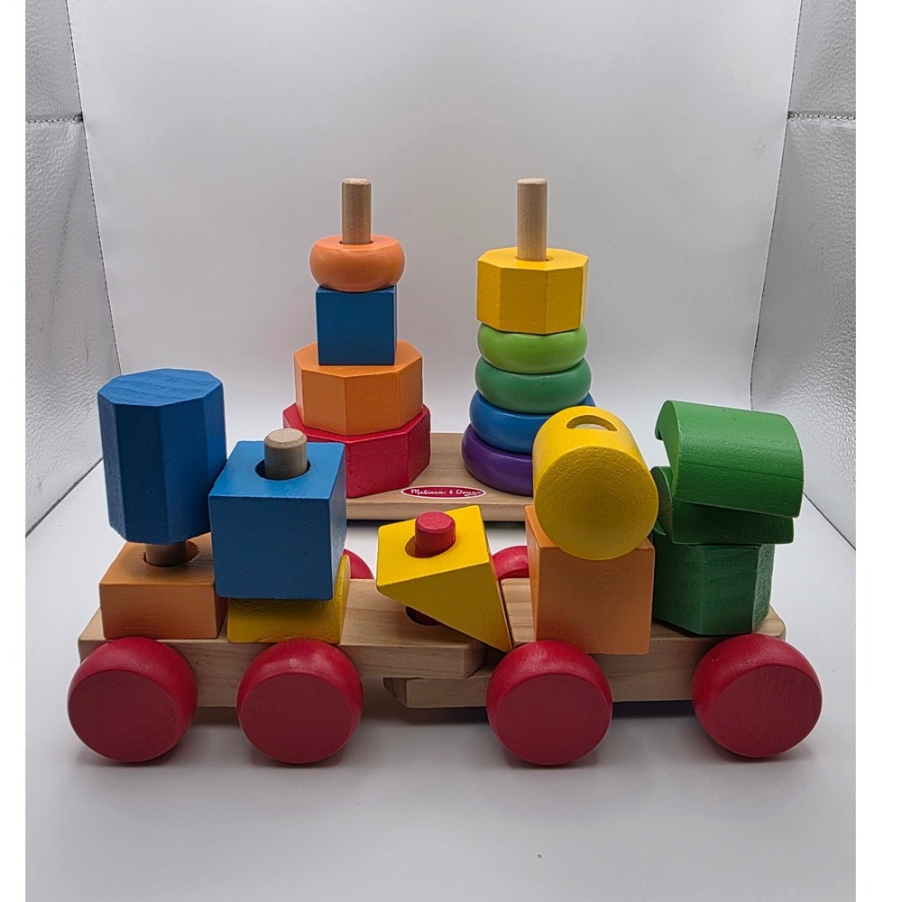 Melissa & Doug Wooden Stacking Train and Double Rainbow Stacker Toy Set Bundle